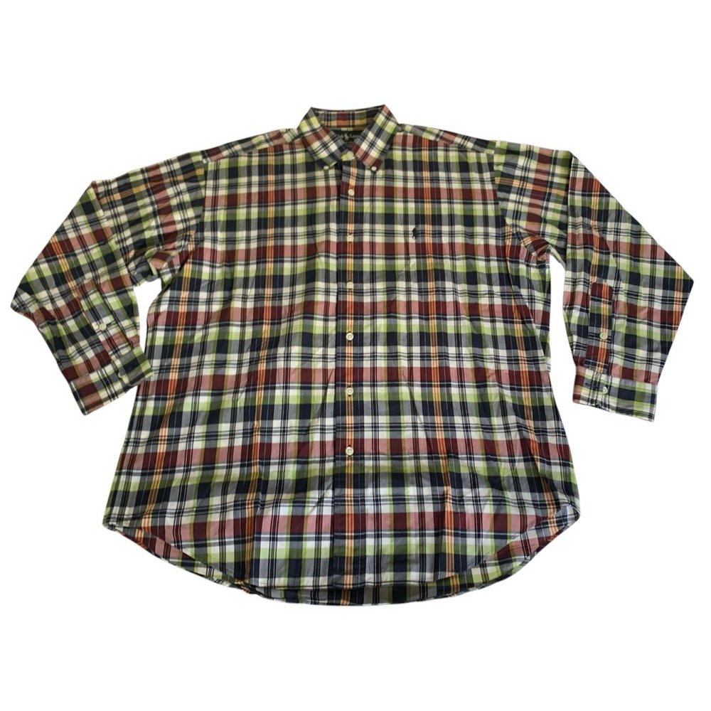 VTG Ralph Lauren Blake Shirt Men M Navy Burgundy Green Plaid‎ Button Preppy Dad